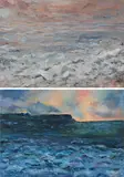 Beza, "Bild IX" und "Bild IV" aus der "Serie: Water", 2011, Jeweils Öl auf Holz