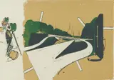 Neo Rauch, "Ankunft", 1997, Siebdruck auf Zeichenkarton