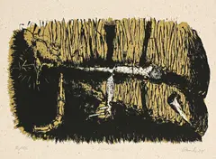 "Blocksberg 9" by Neo Rauch, 1991, Farbserigrafie auf Bütten, sold Oct 2019