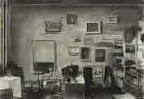 "Raumstudie (Atelier Edgar Leciejewski #1)" by Johannes Rochhausen, 2009, Kohle, Kreide und Tusche auf Papier, sold May 2020
