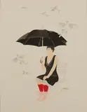 Nikola Röthemeyer, FrauenZimmer No. 39 (Regenschirm &amp; Flugfische), 2010, Farbstift und Grafit auf Papier