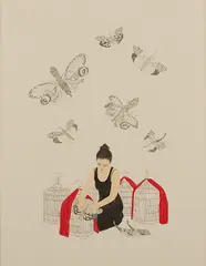 Nikola Röthemeyer, FrauenZimmer No. 45 (Laternenträger), 2010, Farbstift und Grafit auf Papier