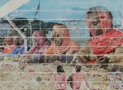 Peter Ruehle, Strand, 2010, Klebeband und Druckfarbe auf Maltafel