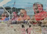 Peter Ruehle, Strand, 2010, Klebeband und Druckfarbe auf Maltafel