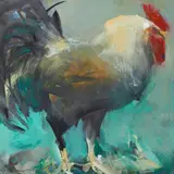 Lothar Schliemann, Verharrender Hahn, 2005, Acryl auf Leinwand