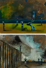 Sandra Schlipkoeter, "Was guckst Du?" (1 und 2 ), 2007, Mischtechnik auf Leinwand