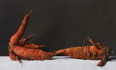 Stefan Stößel, Ohne Titel (2 Möhren), 2012, Acryl auf Hartfaserplatte