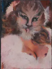 Midnightcat by Beza, Öl und Papiercollage auf Holz, sold Mar 2020