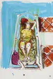 Norbert Tadeusz, Ohne Titel (Im Bad), 1998, Handkolorierte Lithografie auf Bütten