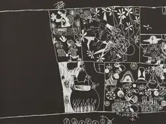 Ohne Titel by Tal R, 2005, Linoldruck auf RIVES (Wasserzeichen), sold Jan 2020