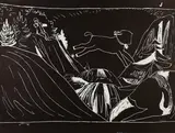 Tal R, Ohne Titel. Aus einer Serie von 8 Linoldrucken, 2005, Linoldruck auf Steinbach