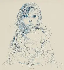 Werner Tübke, Bildnis Claudia, 1957, Blaue Tinte auf chamoisfarbenem Papier