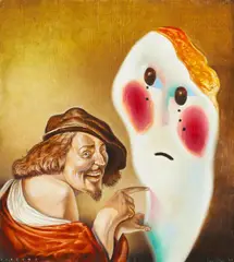 Steve Viezens, Mobbing, 2013, Öl und Eitempera auf Holz