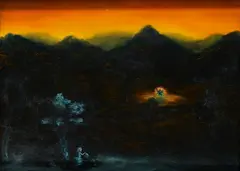Dan Attoe, "Opium Dens in the old West", 2004, Öl auf Holz