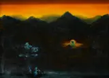 Dan Attoe, "Opium Dens in the old West", 2004, Öl auf Holz