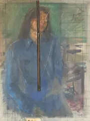 Herbert Volkmann, Selbstbildnis, 1973, Öl, Bleistift und Reißverschluss auf Leinwand