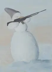 Schneemann by Irene Bisang, 2006, Öl auf Holz, sold Mar 2020
