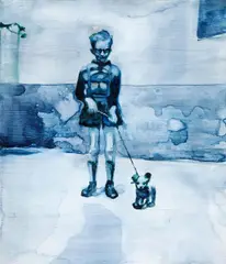 Steffi Weigel, "Kerberos", 2008, Tusche und Aquarell auf Holz