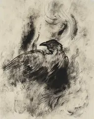Eric Winarto, Blackbird 4, 2013, Ölkreide und Tusche auf Papier