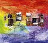 Amelie von Wulffen, Ohne Titel (Fireplace and Cabinet), 2003, Mischtechnik auf Papier