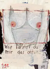 Birgit Brenner, "Wie kannst du mir das antun?", 2009, Mischtechnik auf Magazinseite auf Pappe aufgetackert