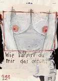Birgit Brenner, "Wie kannst du mir das antun?", 2009, Mischtechnik auf Magazinseite auf Pappe aufgetackert