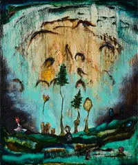 Lukas Bugla, Bei den grünen Hagelkörnern, 2011, Öl auf Holz
