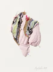 Ohne Titel by Birgit Dieker, 2011, Textilcollage auf Pappe, sold Oct 2019