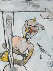 Marcel Eichner, "Nazischwein", 2010, Gouache, Acryl und Tusche auf Leinwand