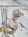 Marcel Eichner, "Nazischwein", 2010, Gouache, Acryl und Tusche auf Leinwand