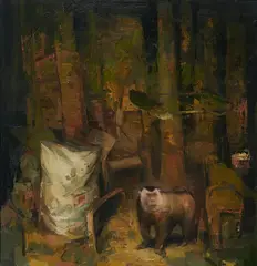 Kai Klahre, "Affenkönig", 2014, Öl auf Aluminium