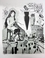 "Vogelhaus" by Rosa Loy, 2013, Farblithografie auf Bütten, sold Oct 2019