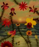 L. C. Armstrong, "Dawn over Dog Dream", 2005, Acryl, Zündschnur und Gießharz auf Holz
