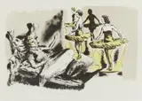 Neo Rauch, "Lichtbringerinnen", 2012, Farbkreide- und Tuschelithografie auf Hahnemühle Lanaroyal