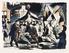 "Rondo" by Neo Rauch, 2016, Farbtusche- und Kreidelithografie auf Museumskarton, sold Oct 2019