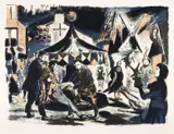 Neo Rauch, "Rondo", 2016, Farbtusche- und Kreidelithografie auf Museumskarton