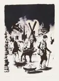 Neo Rauch, "Die Feuerschale", 2016, Farbkreide- und Tuschelithografie auf Museumskarton