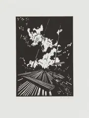 Ohne Titel by David Schnell, 2007, Linoldruck auf Bütten, sold Oct 2019