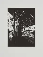Ohne Titel by David Schnell, 2007, Linolschnitt auf Papier, sold Feb 2020