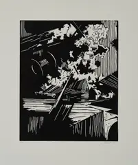 Einflug by David Schnell, 2009, Linoldruck auf Bütten, sold Mar 2021