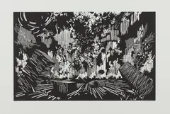 David Schnell, Tontauben, 2009, Linolschnitt auf Somerset (Wasserzeichen)