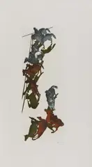 Ohne Titel (Pferde) by Norbert Tadeusz, 2001, Farbradierung auf Bütten, sold Nov 2019