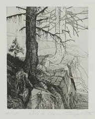 "Wald bei Ernen" by Michael Triegel, 1995, Strichätzung auf Bütten, sold Feb 2020