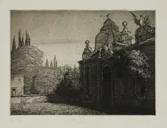 Michael Triegel, "Villa Borghese", 1996, Strichätzung und Aquatinta auf Hahnemühle (Wasserzeichen)