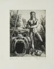 "Orpheus" by Michael Triegel, 2004, Strichätzung auf Papier, sold Jan 2021