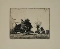 Michael Triegel, "Brandenburgische Landschaft", 1993, Strichätzung und Aquatinta auf Hahnemühle (Wasserzeichen)