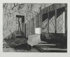 Matthias Weischer, "Automat", 2005, Aquatintaradierung auf Bütten