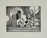 Ohne Titel by Matthias Weischer, 2007, Linoldruck auf Bütten, sold Mar 2021