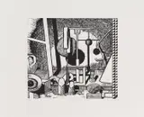 "Sammlung" by Matthias Weischer, 2007, Linoldruck auf Bütten, sold Nov 2019