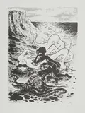 Tilo Baumgartel, "Besuch", 2016, Handkolorierte Lithografie auf Velin